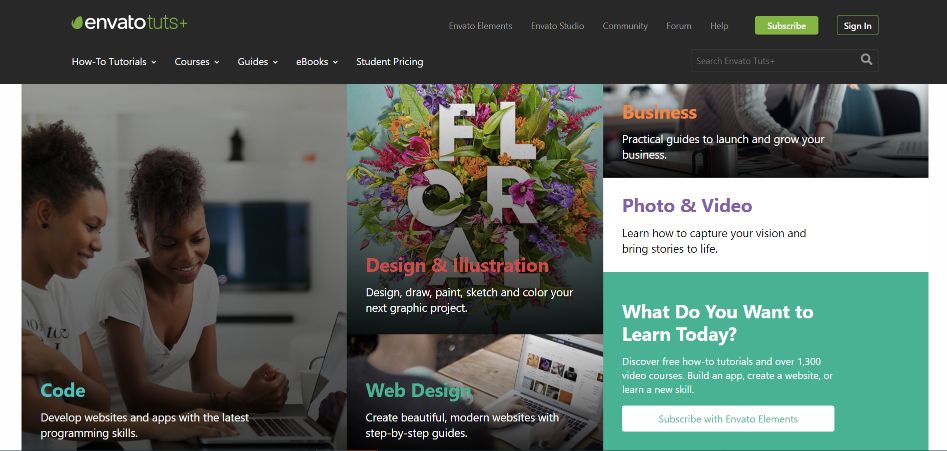 Envato tuts - develop creative skills with their online tutorials and courses