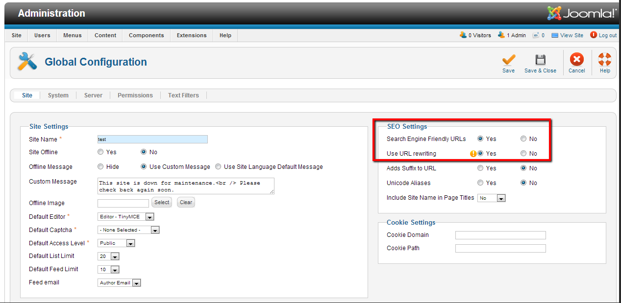Go to Global Configuration to Preserve the SEO Look during Joomla Migration