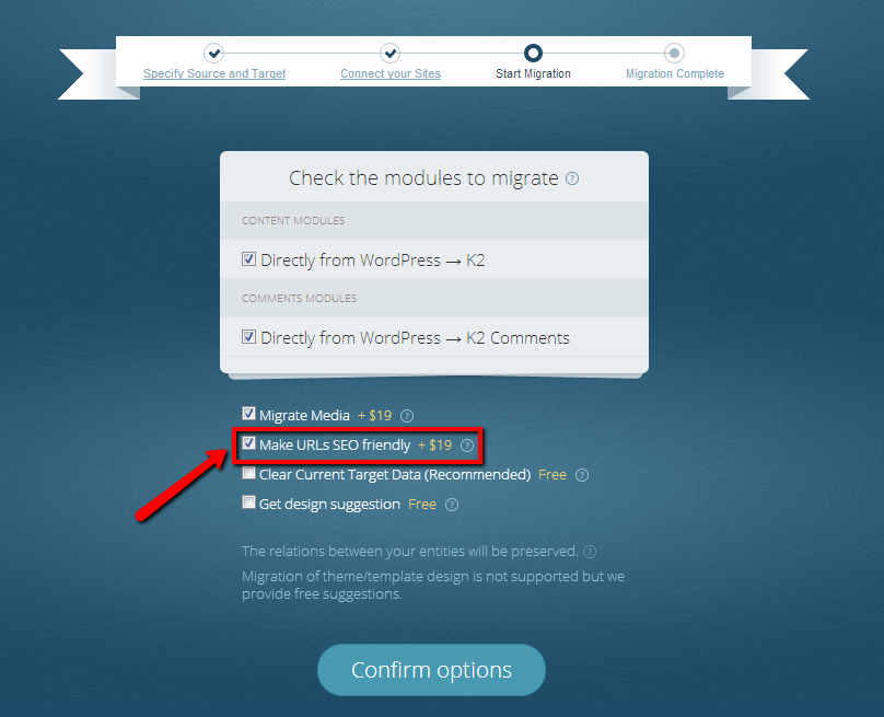 Make sure you chose the options during Joomla Migration