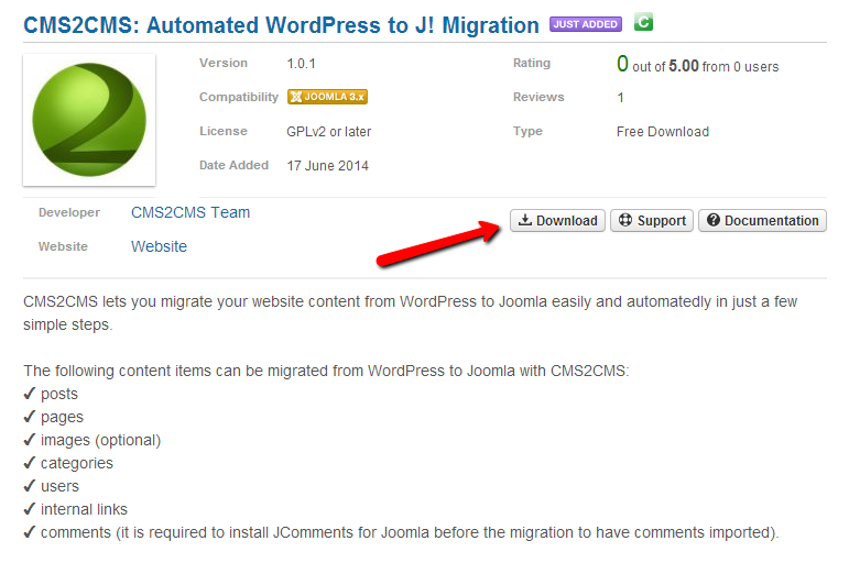 wordpress to joomla extension