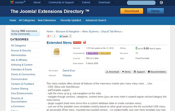 Joomla Extended Menu