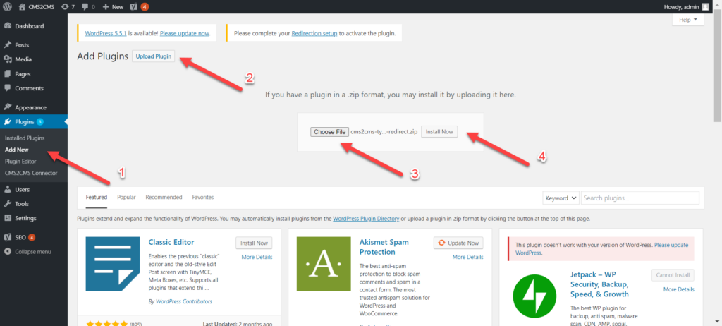 wordpress admin panel plugin uploading process